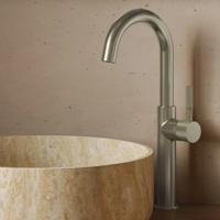 Wastafelkraan SaniClear Highriser Curved | Opbouw | Mengkraan | Hoog model | RVS