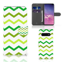 Samsung Galaxy S10 Plus Telefoon Hoesje Zigzag Groen - thumbnail