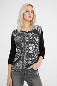Boho-T-shirt met driekwartmouwen - BLACK - L