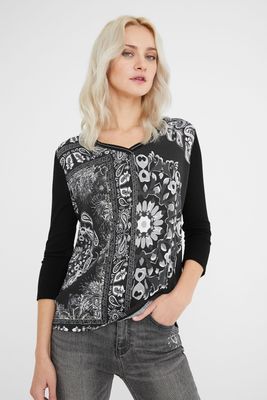 Boho-T-shirt met driekwartmouwen - BLACK - L