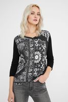 Boho-T-shirt met driekwartmouwen - BLACK - L - thumbnail