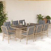 9-delige Tuinset met kussens poly rattan gemengd beige