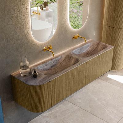 Badmeubel Mondiaz Kurve-Dlux | 165 cm | Meubelkleur Dusk | Wastafelkleur Oza | Solid surface | Dubbel / Rechts spoelbak | Zonder kraangat(en)