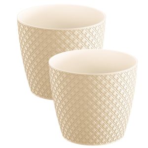 2x stuks orient stijl plantenpot/bloempot kunststof dia 22 cm en hoogte 19 cm creme wit