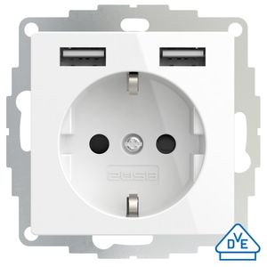 Stopcontact met USB poorten 2400mA mat wit voor een 40mm diepe doos