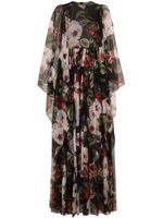 Dolce & Gabbana robe longue en soie à fleurs - Noir - thumbnail