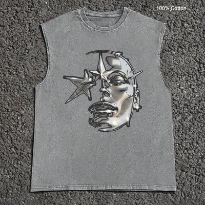 Bon&Bon Men's Pentagram Graphic Sleeveless Top | Cotton Loose Fit Tank Grey / M