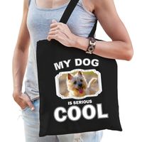 Katoenen tasje my dog is serious cool zwart - Cairn terrier honden cadeau tas   -