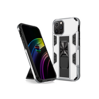 iPhone 12 Pro hoesje - Backcover - Rugged Armor - Kickstand - Extra valbescherming - Shockproof - TPU - Zilver