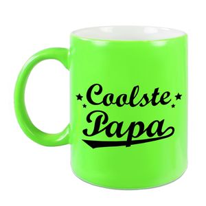 Coolste papa mok / beker neon groen voor Vaderdag/ verjaardag 330 ml   -