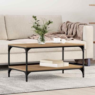 Salontafel artisanaal eikenkleurig 80 x 50 x 40 cm Bewerkt hout
