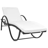 The Living Store Ligbed Ibiza - Ligbedden - 193 x 65 x 56 cm - Inclusief kussen - Zwart rattan - thumbnail