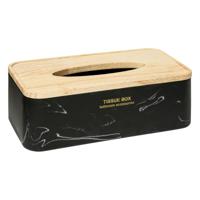 Luxe Tissuedoos/tissuebox Alexa - zwart/naturel - polyresin/hout - 25 x 13 x 9 cm