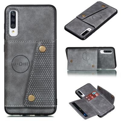Voor Galaxy A70s schokbestendige magnetische PU + TPU beschermhoes met kaartsleuven (grijs)