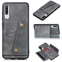 Voor Galaxy A70s schokbestendige magnetische PU + TPU beschermhoes met kaartsleuven (grijs)
