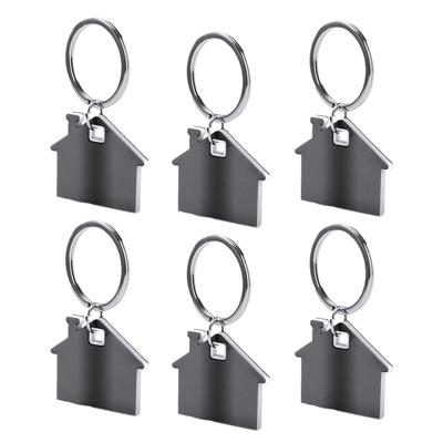 Sleutelhanger met klein huisje - 6x - wit/grijs - metaal - 4 x 3.8 cm - eigen huis/nieuw huis
