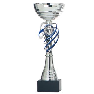 Luxe trofee/prijs beker - zilver/blauw decoratie - kunststof - 22 x 8 cm