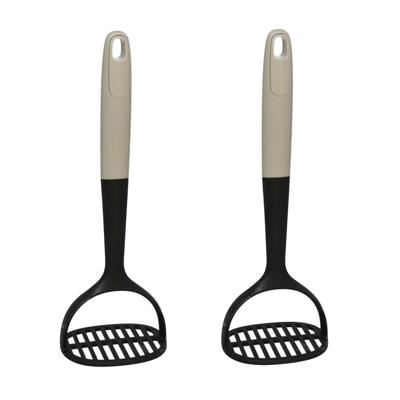 Aardappelstamper/pureestamper - 2x - kunststof - zwart - keuken gerei - 28 cm