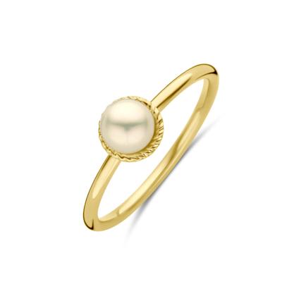 Prachtige 14k Geelgouden Ring met Zoetwaterparel - Breedte 6.5mm