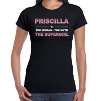 Naam cadeau t-shirt / shirt Priscilla - the supergirl zwart voor dames