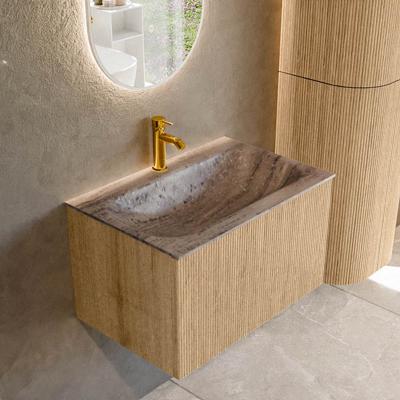Badmeubel Mondiaz Kurve-Dlux | 70 cm | Meubelkleur Oak | Wastafelkleur Oza | Solid surface | Wasbak midden spoelbak | 1 kraangat