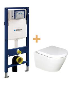 Luca Varess Calibro hangend toilet satijn wit randloos met Geberit Systemfix UP320 inbouwreservoir