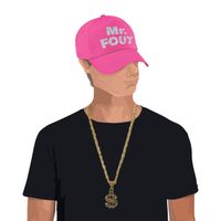 Mr. FOUT baseballcap roze/zilver heren en een zilveren dollarketting