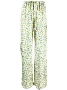 CORMIO pantalon palazzo fleuri à lien de resserrage - Jaune