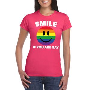 Smile if you are gay emoticon shirt roze dames