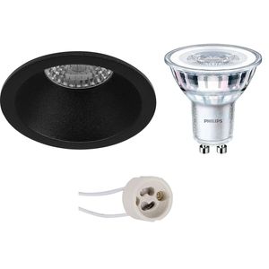 LED Spot Set - Pragmi Pollon Pro - GU10 Fitting - Inbouw Rond - Mat Zwart - Verdiept - Ø82mm - Philips - CorePro 840 36D - 3.5W - Natuurlijk Wit 4000K
