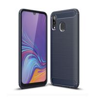 Geborsteld textuur koolstofvezel TPU Case voor Galaxy A40 (marineblauw)