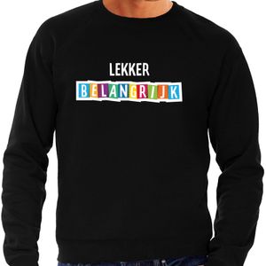 Lekker belangrijk fun tekst sweater zwart heren