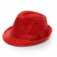 Trilby hoed met pailletten - rood - glitter - thumbnail