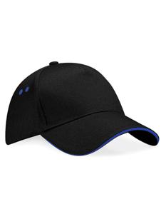 Beechfield CB15C Ultimate 5 Panel Cap - Sandwich Peak - Black/Bright Royal - One Size