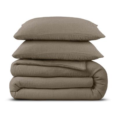 Sale: -39% | Dekbedovertrek Percale-Katoen - Mousseline - Taupe - Lits-Jumeaux (240x220 Cm) - Groen Percale Katoen Katoen Mousseline - Effen - Dreamhouse - Dekbed-Discounter.nl