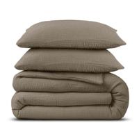 Sale: -39% | Dekbedovertrek Percale-Katoen - Mousseline - Taupe - Lits-Jumeaux (240x220 Cm) - Groen Percale Katoen Katoen Mousseline - Effen - Dreamhouse - Dekbed-Discounter.nl