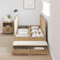Opbergbedframe met lade Artisan Eiken 90 cm Bewerkt hout