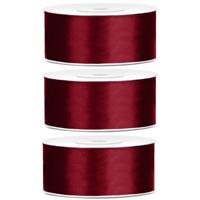 Partydeco Cadeaulint - 3x - bordeaux - 2,5 cm x 25 meter - satijn - sierlint - inpakken - decoratie