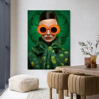 Urban Cotton Wandkleed 'Green Flower' 80 x 110cm in Frame - black