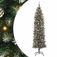 VidaXL Kunstmatige slanke kerstboom met 300 led groen en wit 210 cm