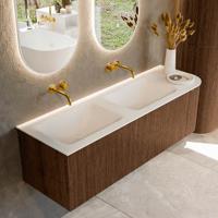 Badmeubel Mondiaz Kurve | 145 cm | Meubelkleur Walnut | Wastafelkleur Talc | Dubbele spoelbak | Zonder kraangaten