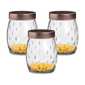 Voorraadpot/bewaarpot Beau - 3x - 1.2L - glas - koperen deksel - D13 x H15 cm