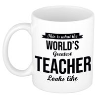 Worlds Greatest Teacher cadeau mok / beker voor juf / meester 300 ml - feest mokken - thumbnail