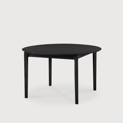 Ethnicraft Uitschuifbare Ronde Eettafel 'Bok' Gevernist Eikenhout, 129/179 x 129cm, kleur Zwart