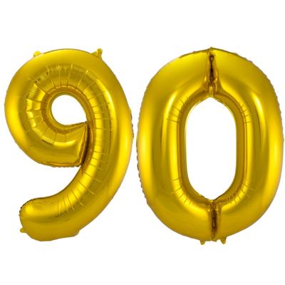 Folat Folie ballonnen - 90 jaar cijfer - goud - 86 cm - leeftijd feestartikelen - versiering