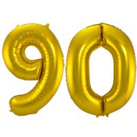 Folat Folie ballonnen - 90 jaar cijfer - goud - 86 cm - leeftijd feestartikelen - versiering