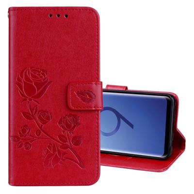 Voor Galaxy S9 Rose reliëf horizontale Flip milieu PU lederen draagtas met houder & kaartsleuven & portemonnee (rood)