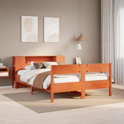Bed met boekenkast zonder matras grenenhout wasbruin 140x200 cm