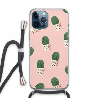 Cactusprint roze: iPhone 13 Pro Max Transparant Hoesje met koord