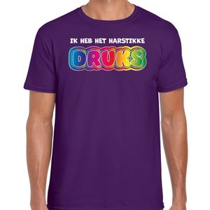 Foute party t-shirt voor heren - Ik heb het hartstikke druks - paars - carnaval/themafeest